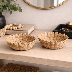Set of 2 Nesting Natural Woven Decorative Bowls Baskets Catch All
